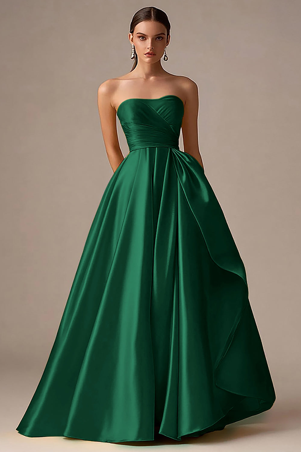 Yellow Strapless A Line Satin Long Prom Dress