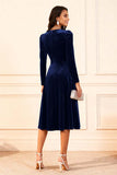 Dark Green A Line Velvet Long Sleeve Holiday Party Dress