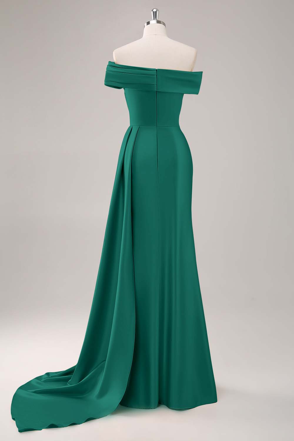 Champagne Sheath One Shoulder Pleated Long Formal Dress with Side Streamer