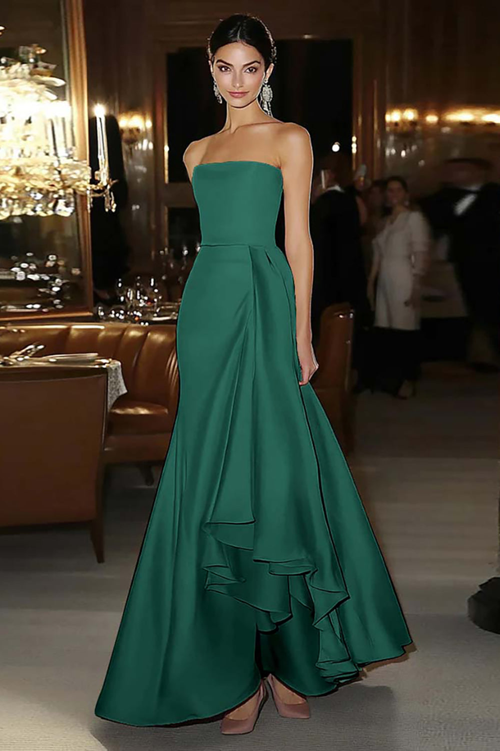 Sheath Pink Satin Strapless Gala Dress