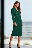 Black Pencil Midi Peak Lapel Work Dress