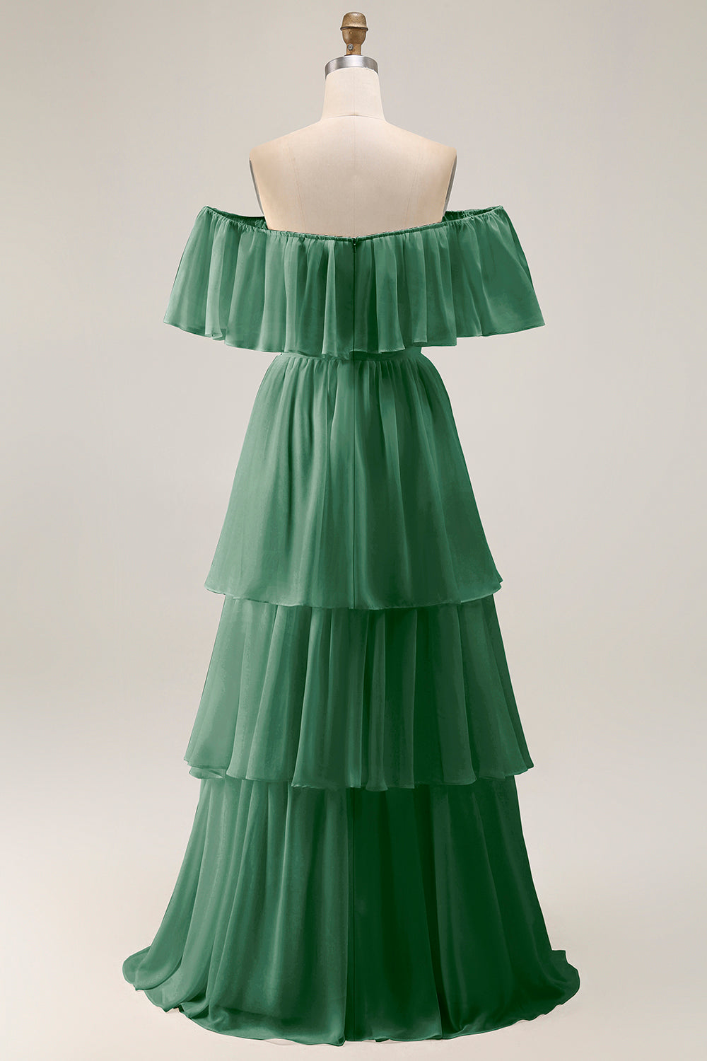 White Ruffled Off the Shoulder Chiffon A Line Wedding Dress