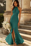 Halter Dusty Sage Mermaid Ruffles Chiffon Bridesmaid Dress