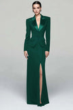 Black 2 Piece Peak Lapel Work Dress with Slit