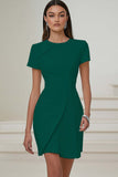 Ivory Pleated Work Dress with Short Sleeves