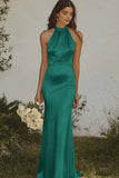 Light yellow Halter Mermaid Satin Bridesmaid Dress