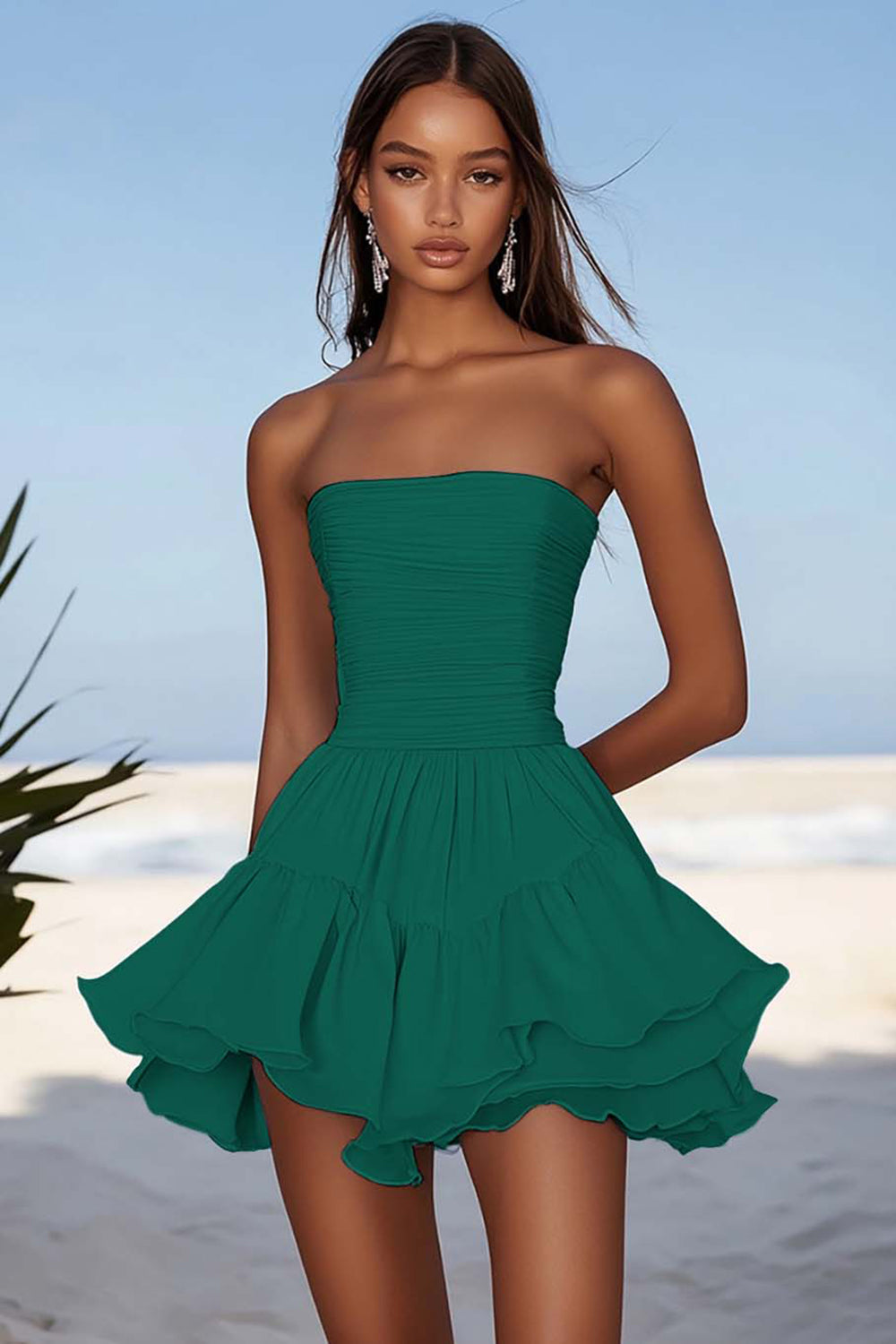 Strapless Sky Blue A Line Mini Graduation Dress with Ruffles