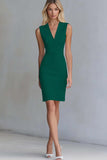 Ivory Bodycon Satin V-Neck Short Work Dress