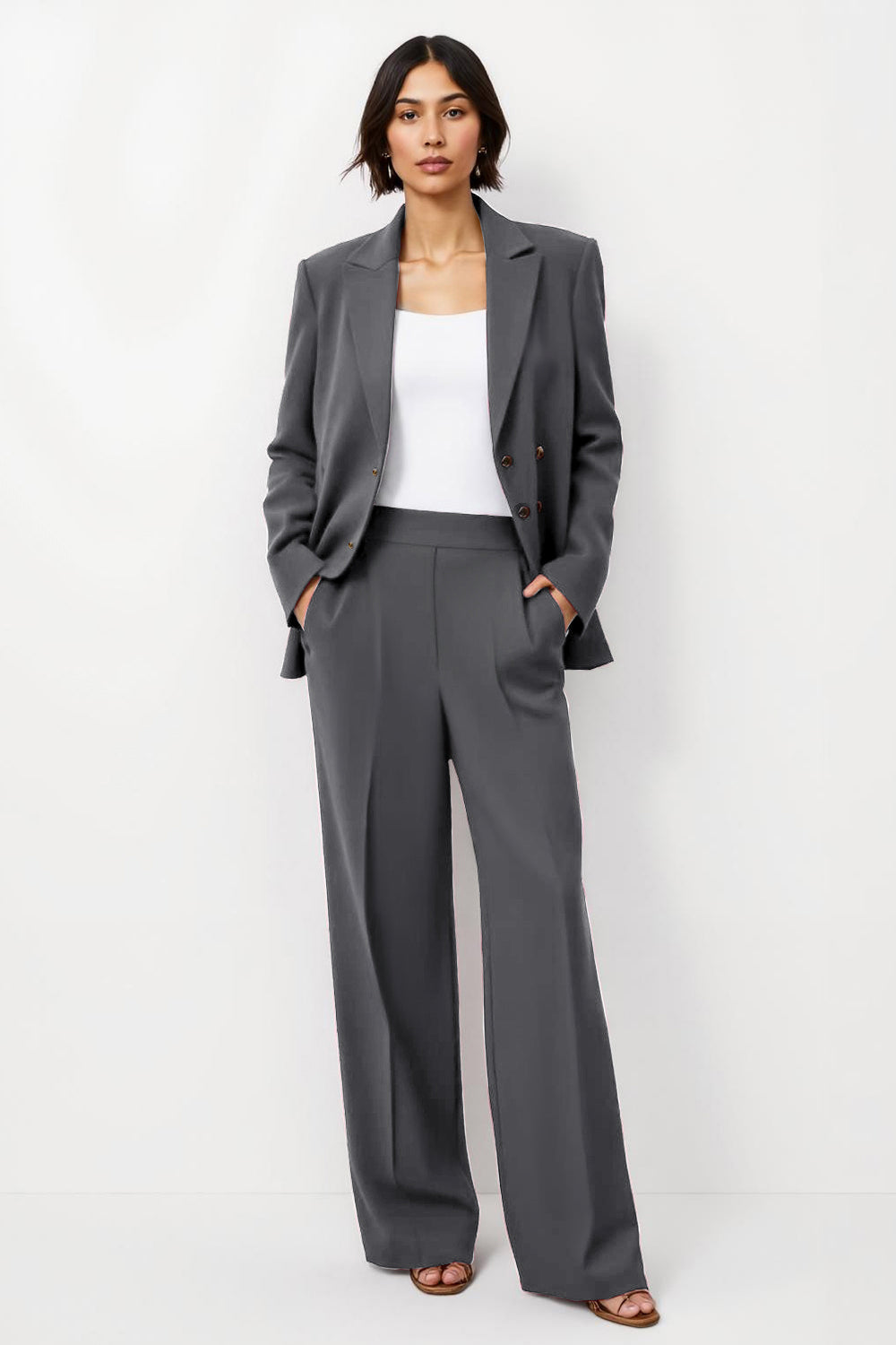 Burgundy 2 Piece Notched Lapel Women Suits with Sleeves