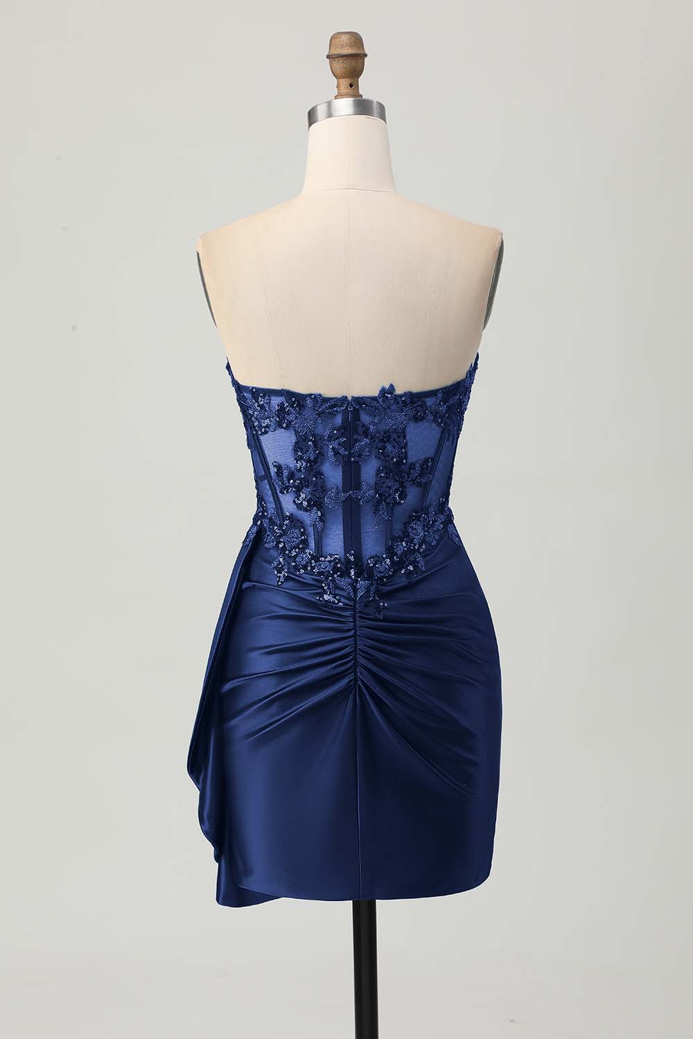 Sparkly Dark Green Strapless Corset Sequins Bodycon Homecoming Dress with Streamer
