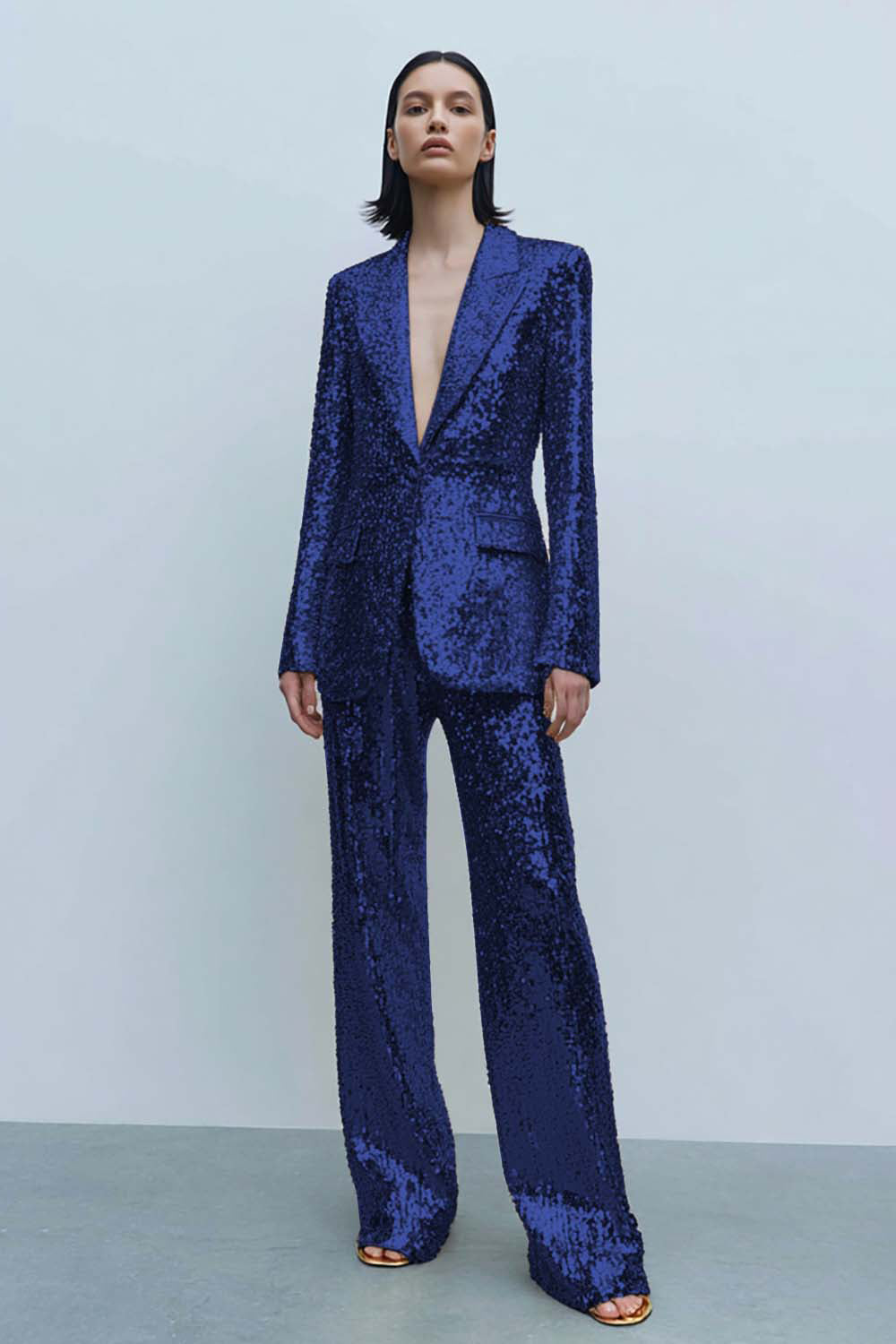 Sparkly Golden 2-Piece Peak Lapel Women Prom Suits