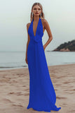 White Sheath Halter Ruched Long Formal Dress with Flower