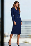 Black Pencil Midi Peak Lapel Work Dress