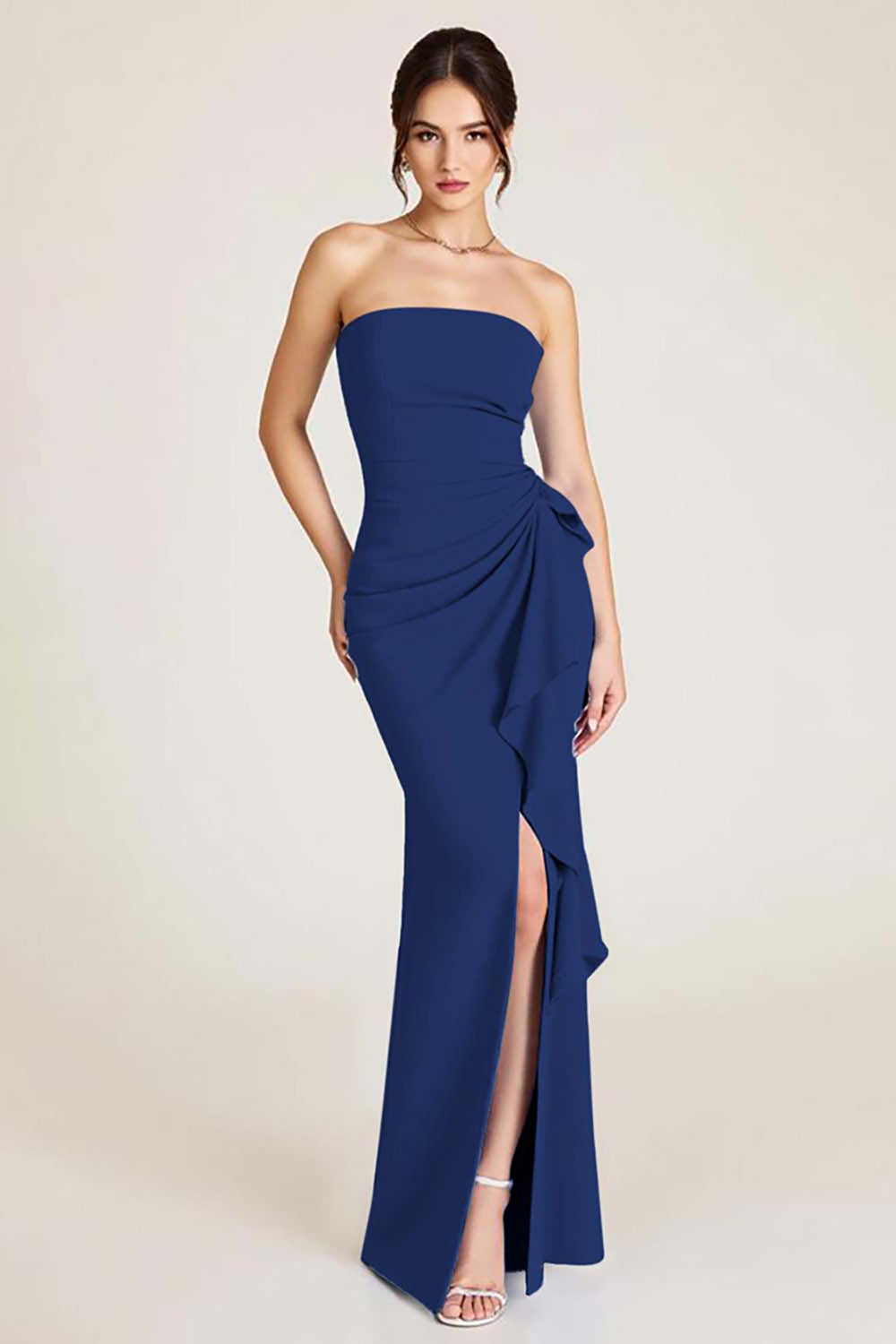 Sky Blue Sheath Ruched Wedding Guest Dress With Slit