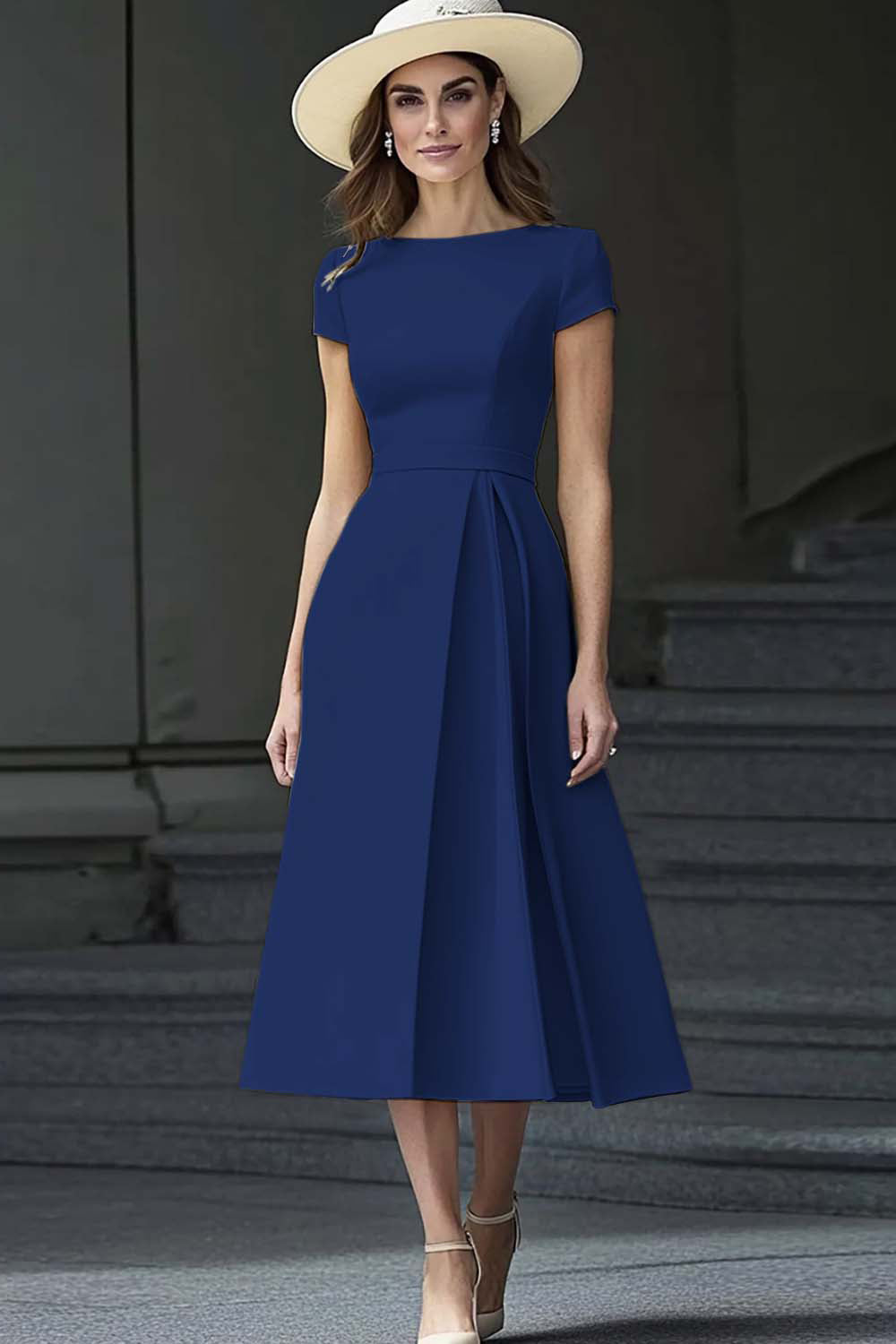 Light Yellow Satin A Line Boat Neck Long Work Dress