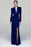 Black 2 Piece Peak Lapel Work Dress with Slit