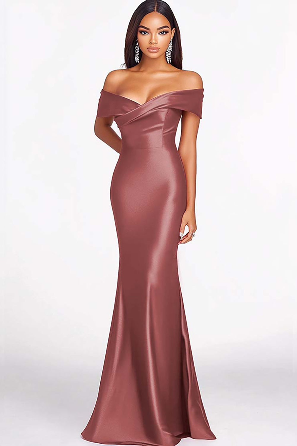 Red Mermaid Off The Shoulder Satin Formal Dress
