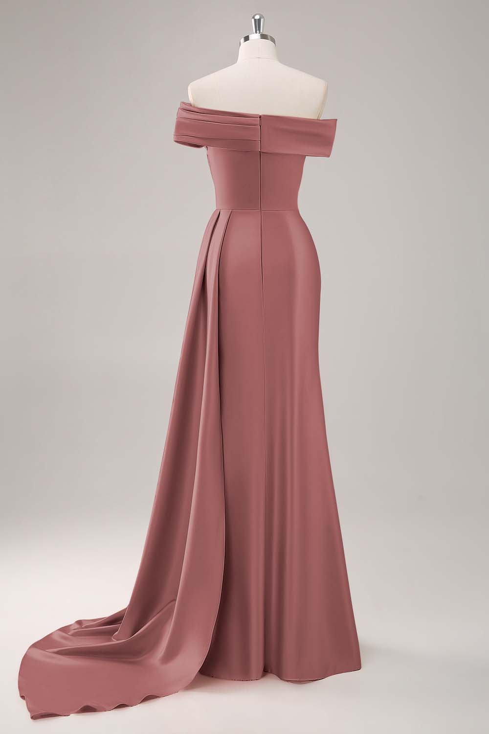 Champagne Sheath One Shoulder Pleated Long Formal Dress with Side Streamer