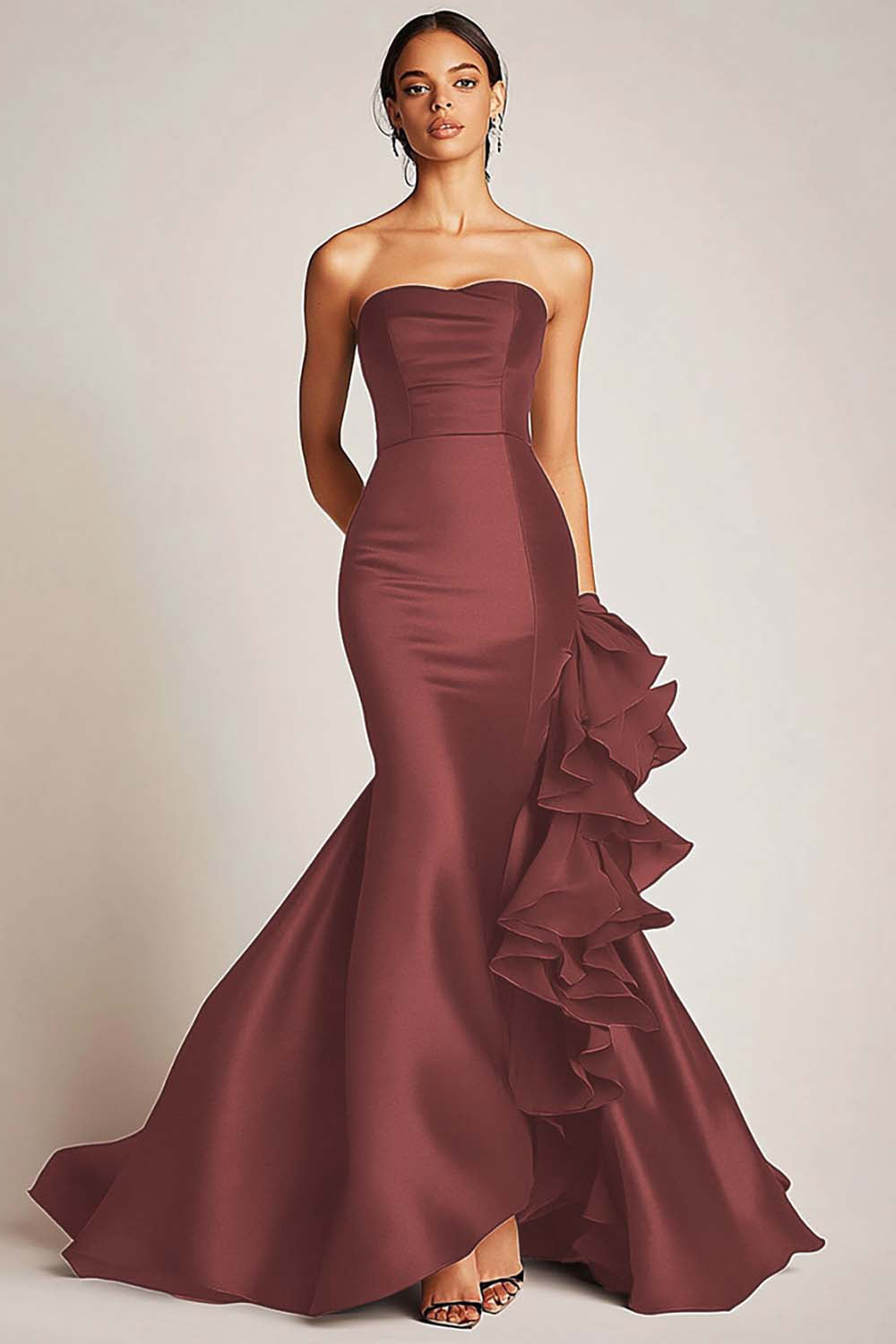 Strapless Black Mermaid Satin Formal Dress