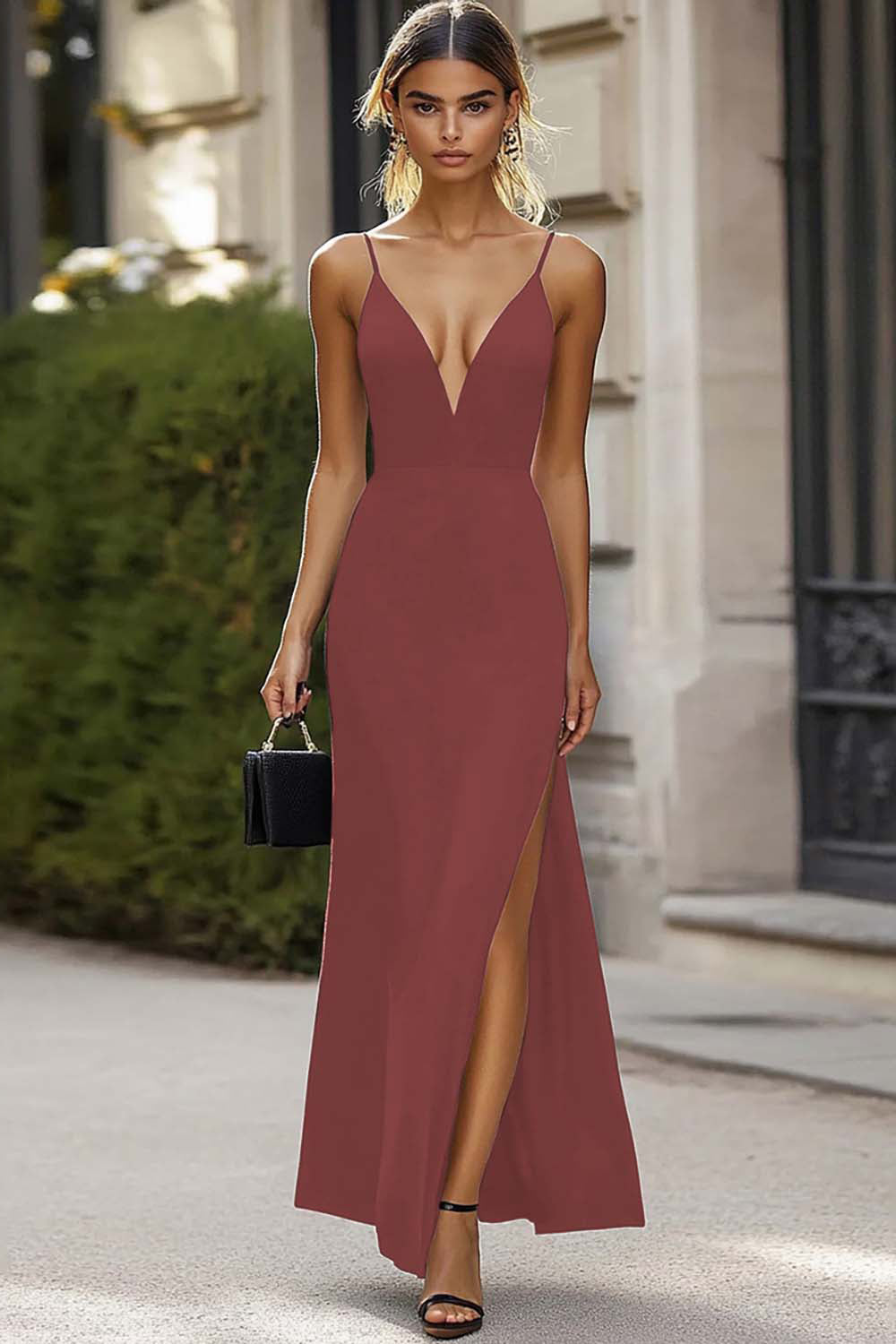 Black Spaghetti Straps Long Formal Dress with Slit