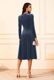 Dark Green A Line Velvet Long Sleeve Holiday Party Dress