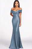Red Mermaid Off The Shoulder Satin Formal Dress