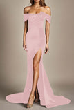 Off The Shoulder Mermaid Black Formal Dress With Slit