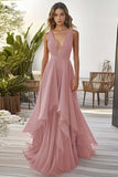 Orange Ruffled A Line Chiffon Wedding Guest Dress