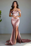 Dusty Sage Mermaid Off the Shoulder Long Prom Dress with Slit