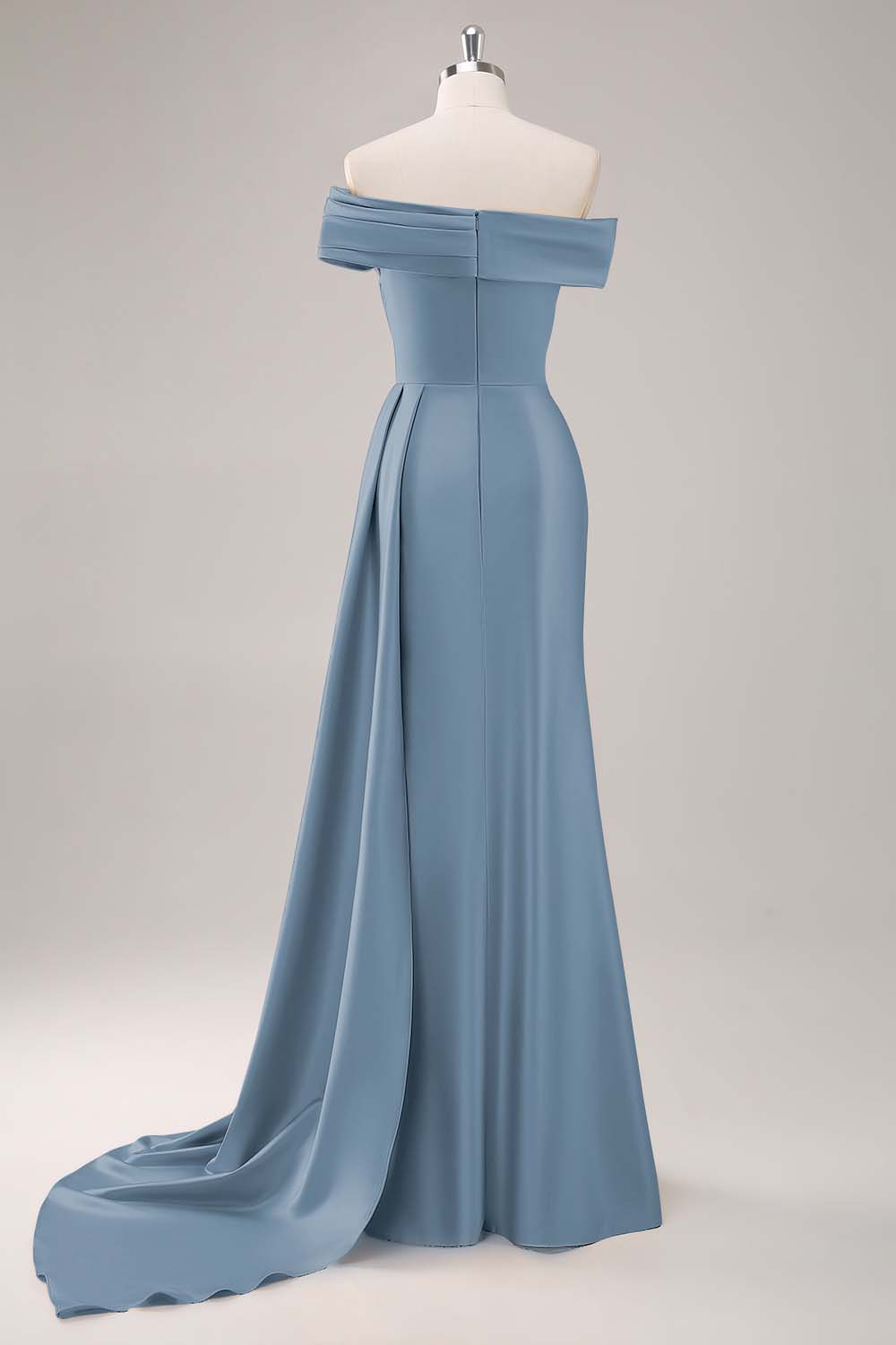 Champagne Sheath One Shoulder Pleated Long Formal Dress with Side Streamer