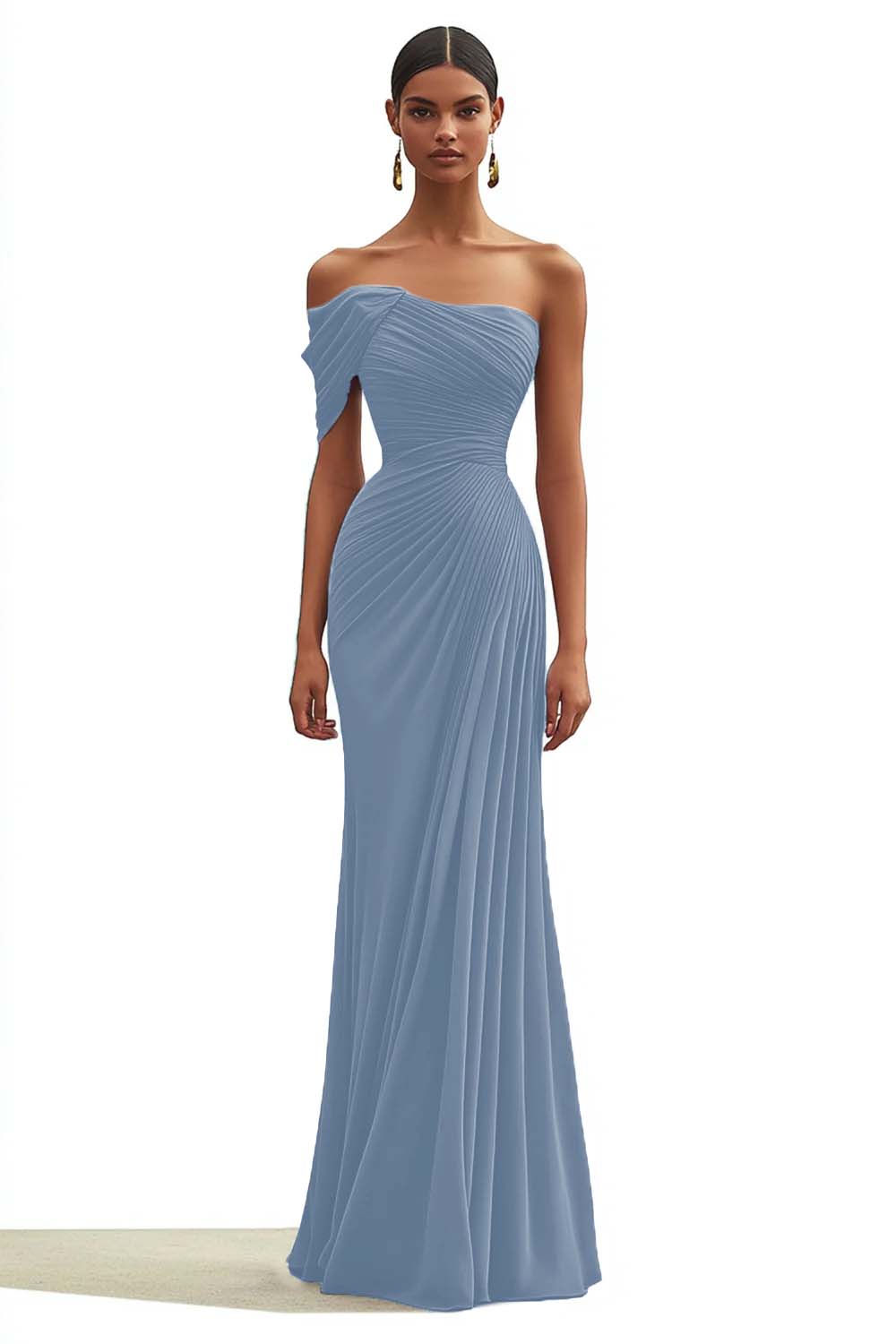 One Shoulder Mermaid Pleated Dark Green Long Formal Dress