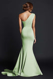 Khaki Mermaid One Shoulder Long Formal Dress