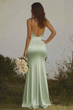 Light yellow Halter Mermaid Satin Bridesmaid Dress