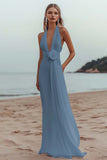 White Sheath Halter Ruched Long Formal Dress with Flower