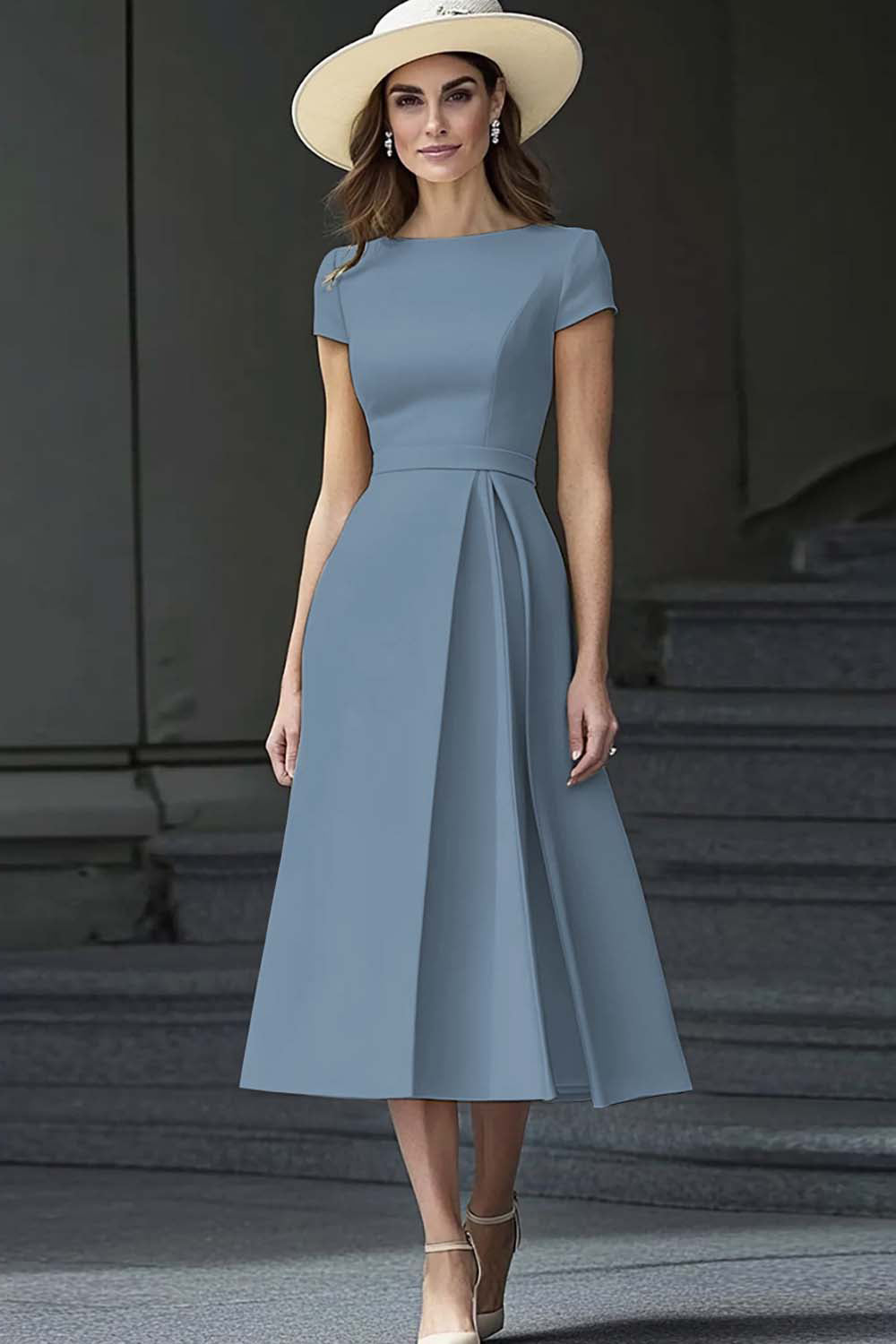 Light Yellow Satin A Line Boat Neck Long Work Dress