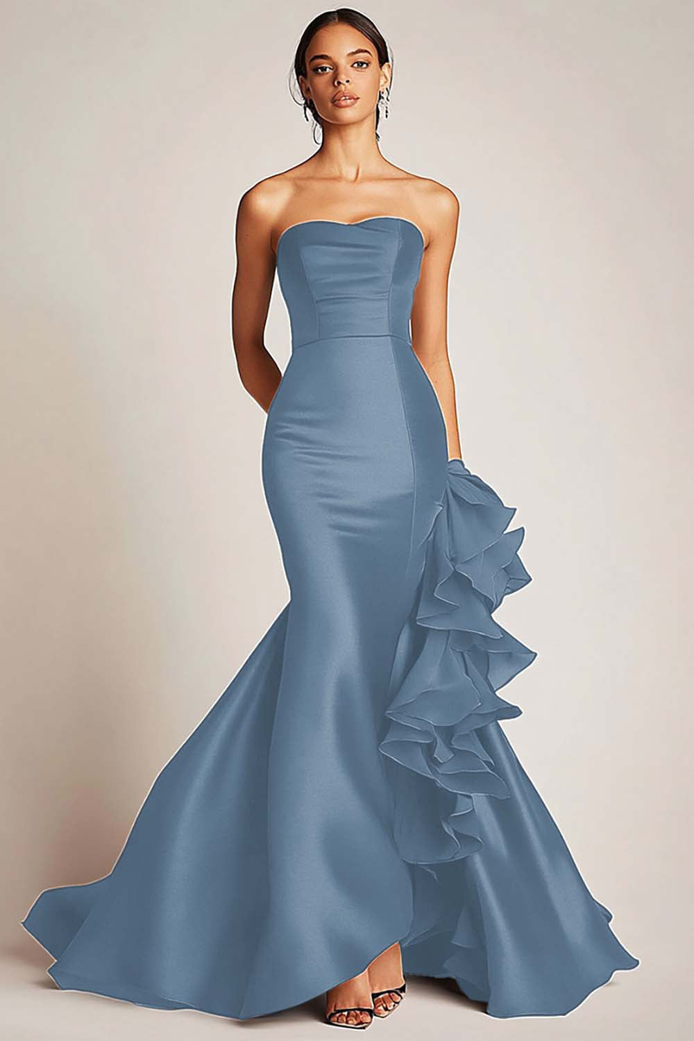 Strapless Black Mermaid Satin Formal Dress