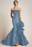 Strapless Black Mermaid Satin Formal Dress