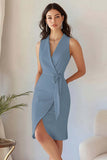 Sky Blue V Neck Bodycon Work Dress