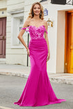 Dark Green Mermaid Off The Shoulder Prom Dress with Ruffles