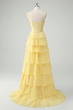 Blue Sweetheart Ruffled A Line Long Prom Dress