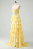 Blue Sweetheart Ruffled A Line Long Prom Dress