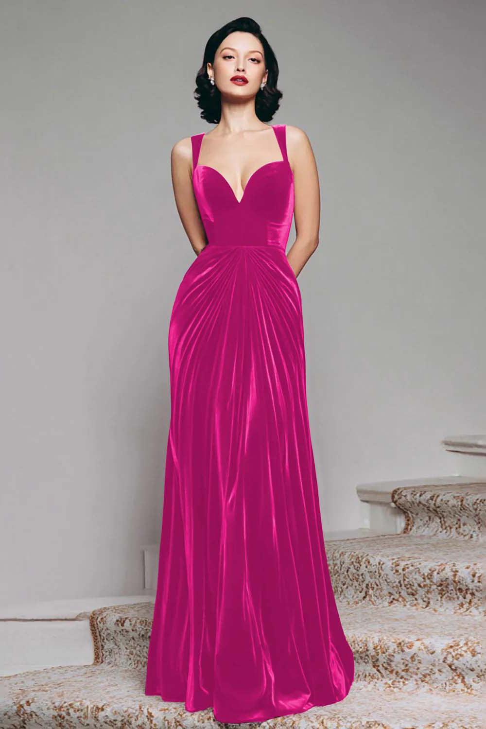 Black Velvet A-Line Long Formal Dress