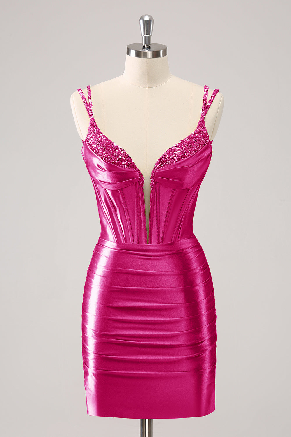 Golden Spaghetti Straps Bodycon Corset Homecoming Dress with Sequins