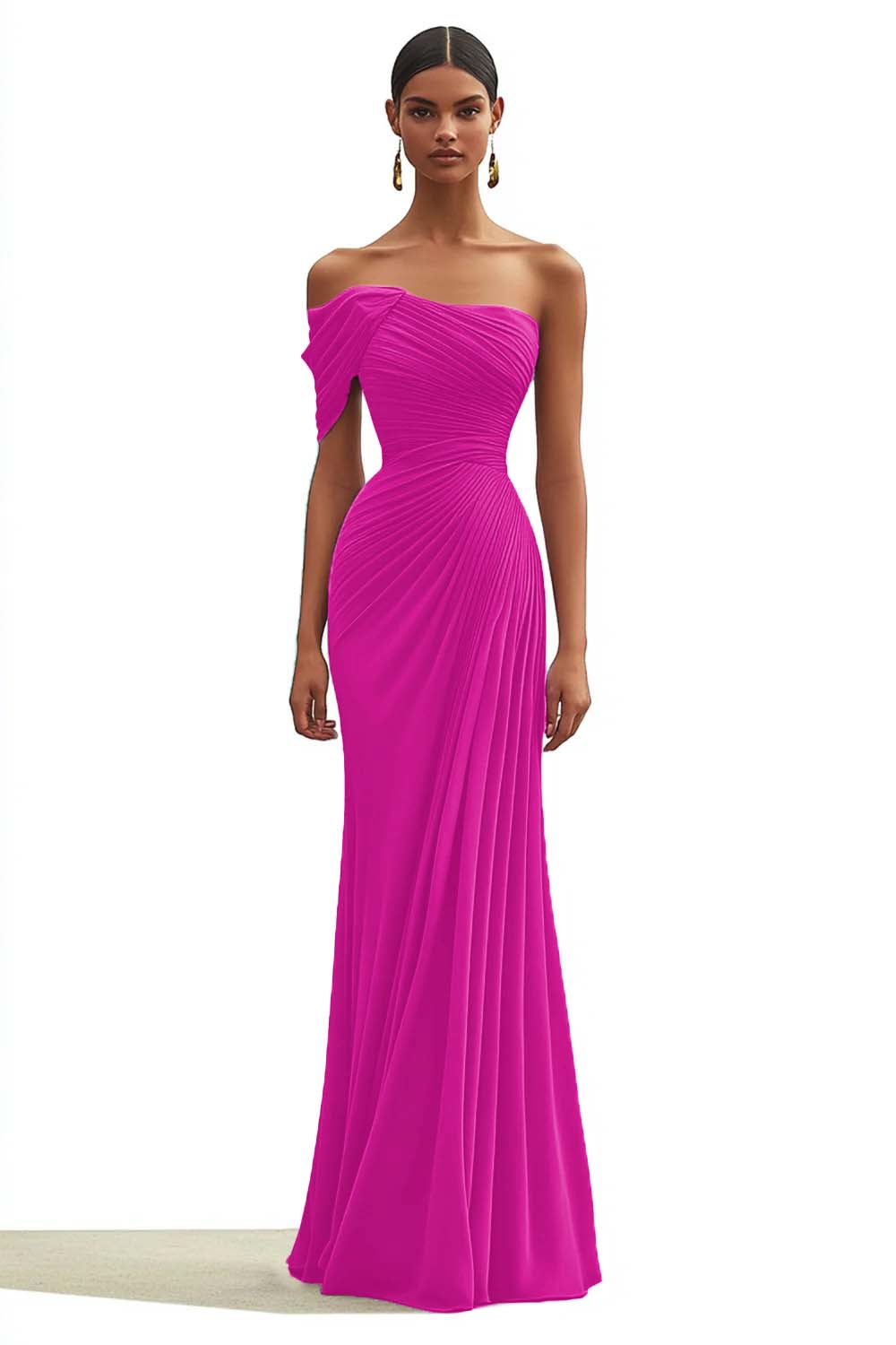 One Shoulder Mermaid Pleated Dark Green Long Formal Dress