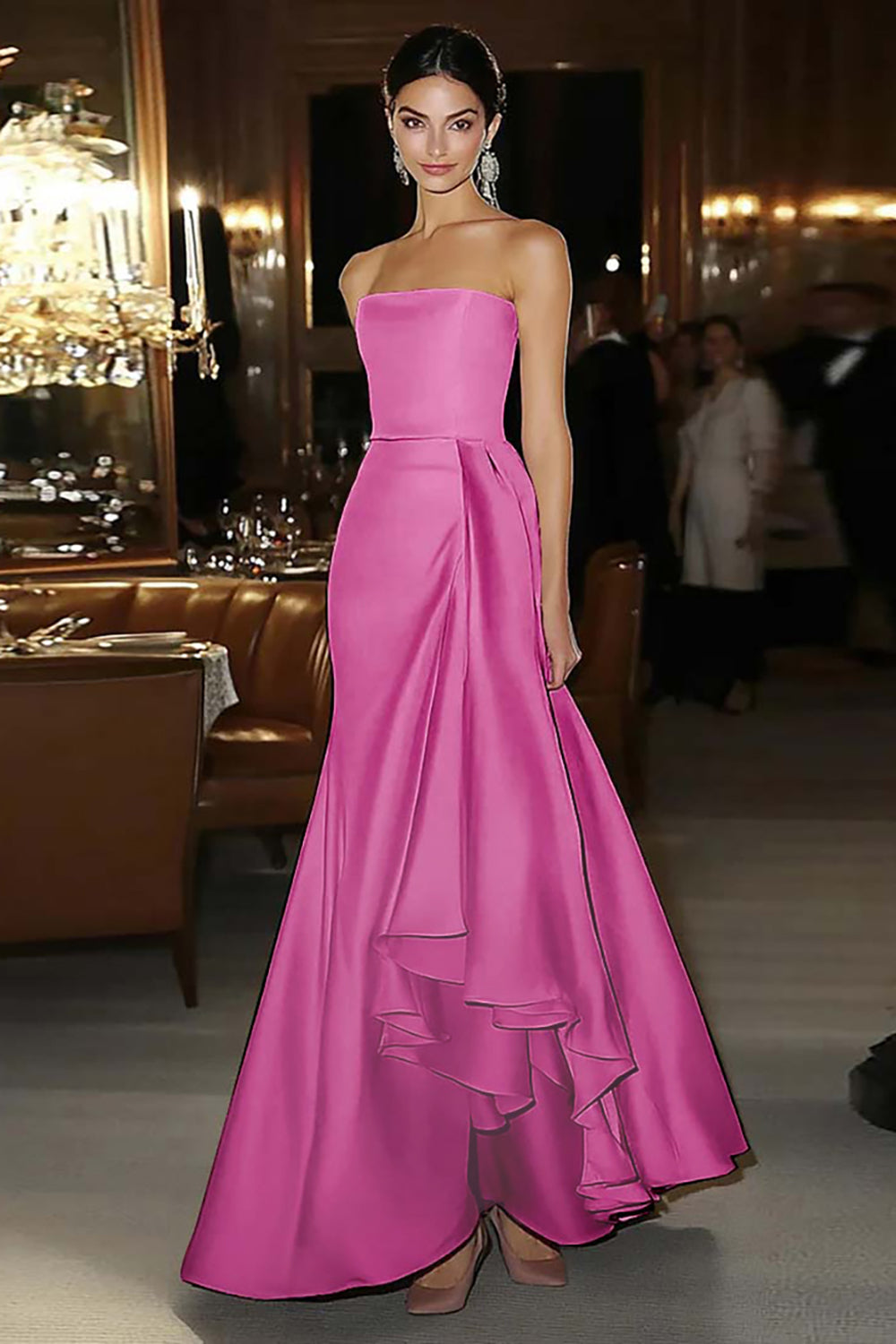 Sheath Pink Satin Strapless Gala Dress