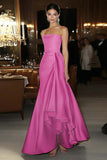 Sheath Pink Satin Strapless Gala Dress
