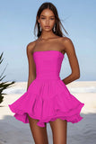 Strapless Sky Blue A Line Mini Graduation Dress with Ruffles