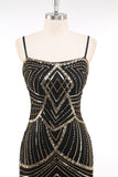 Black Golden Spaghetti Straps Sequins Bodycon Short 1920s Dress