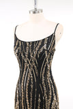 Black Golden Spaghetti Straps Sequins Bodycon 1920s Dress with Fringes