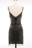 Black Golden Spaghetti Straps Sequins 1920s Dress